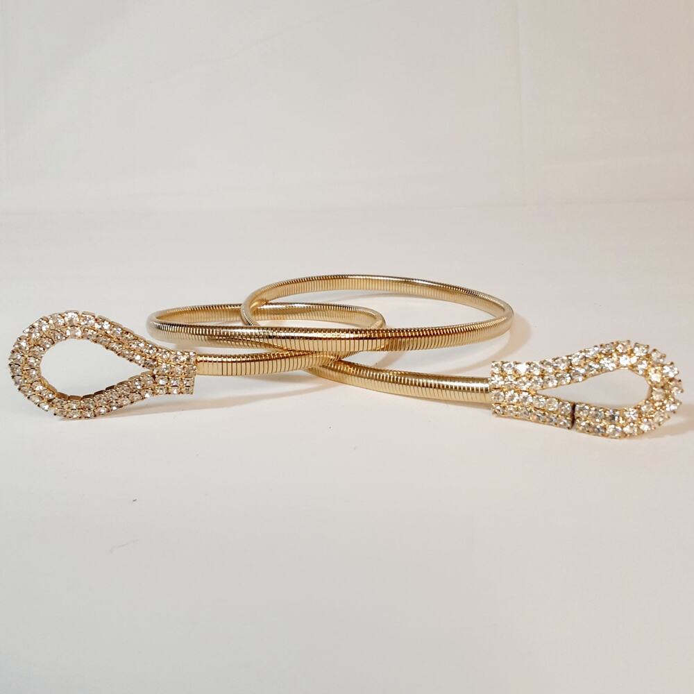 Womens Skinny Snake Chain Belt Small Gold Tone Clear Stone Pave Loop Buckle